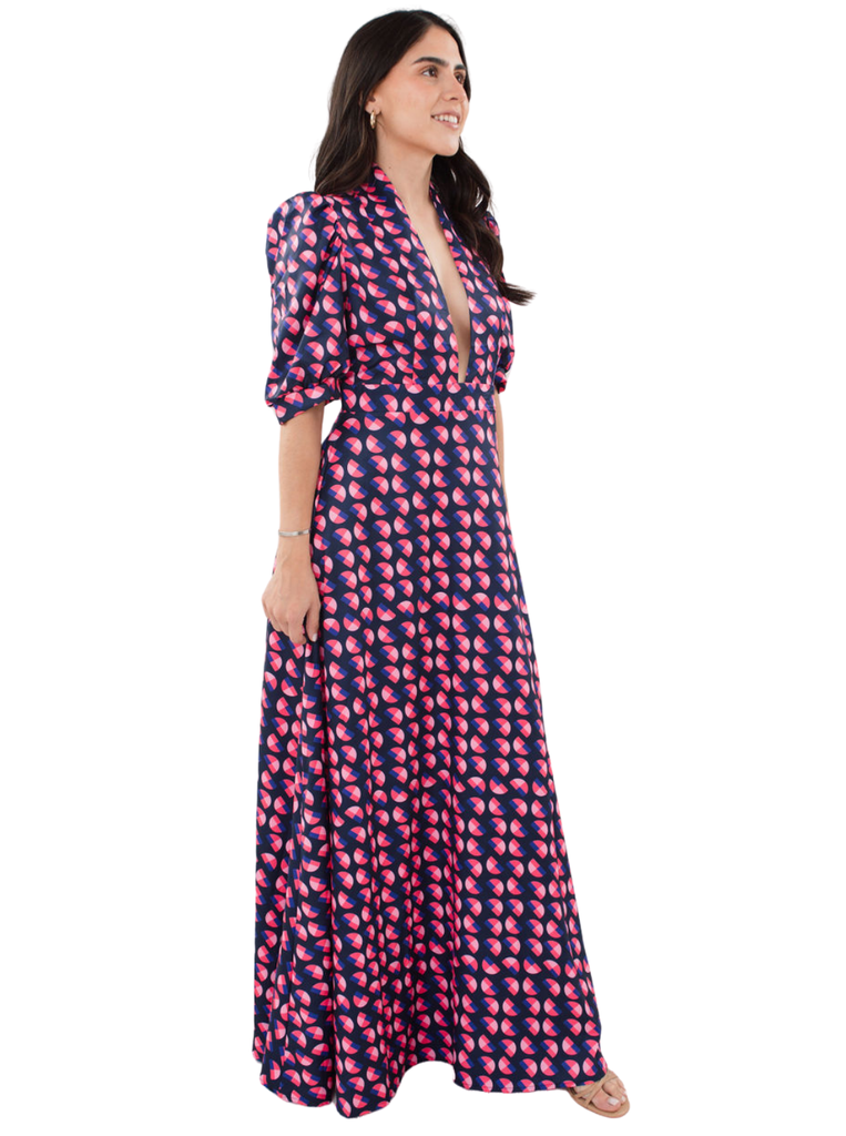 The Purple Bubble Sleeve Midi Dress